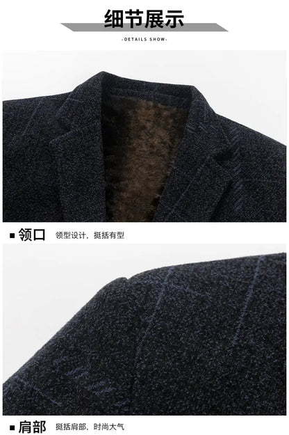 2025 Men's Casual Business Suit Coat with Fur High-Quality Fashionable Stylish Versatile Outerwear for Men