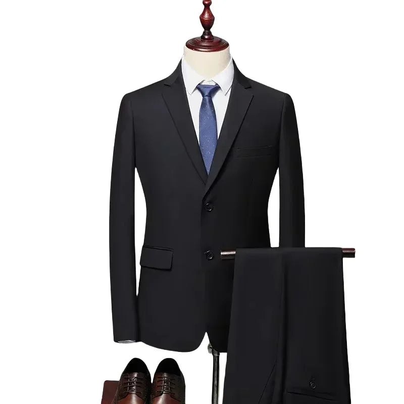 Men's Slim Fit Two-Piece Suit – Smart Casual Business Blazer & Trousers Set for Formal & Everyday Wear