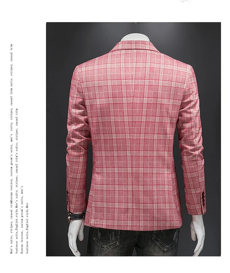 Top Quality Luxury Plaid Business Slim Fit Men Blazer Jacket 2024 Spring Autumn Casual Blazers For Men Elegant Dress Suit Jacket