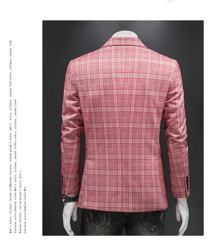 Top Quality Luxury Plaid Business Slim Fit Men Blazer Jacket 2024 Spring Autumn Casual Blazers For Men Elegant Dress Suit Jacket