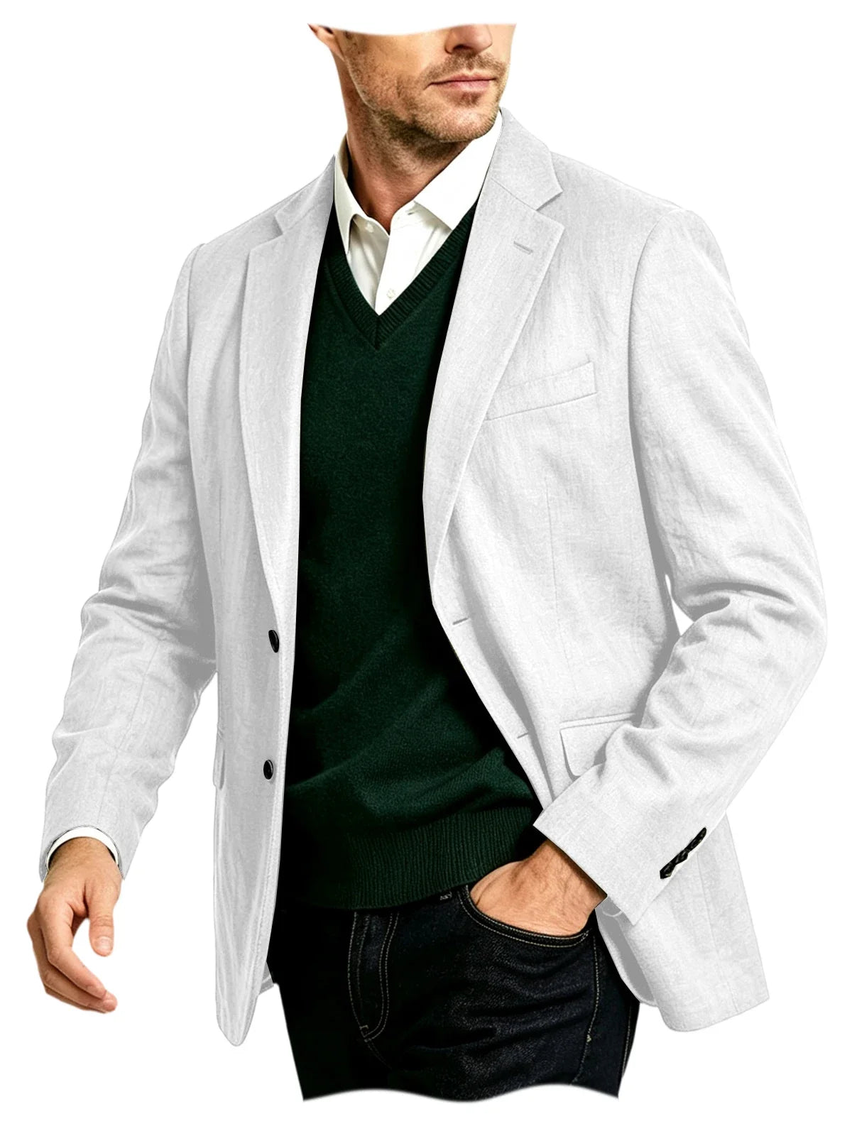 Men's Linen Blazer Notch Lapel Two-Button Sport Coat for Wedding and Daily Wear