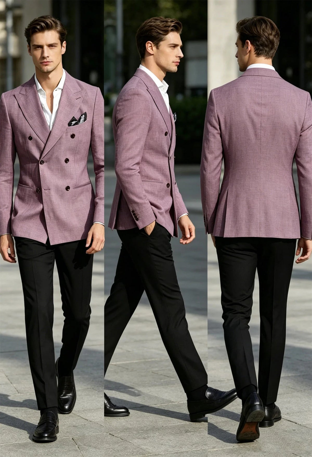 Men’s Linen Blend Suit Blazer Double Breasted Casual Peak Lapel British Style Jacket  Soft Breathable Men Suit For Summer Beach