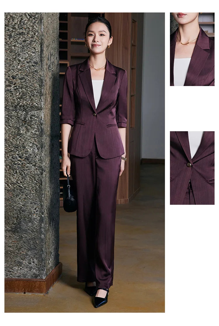 Elegant Women 2025 Spring Summer Professional Suit OL Business Interview Manager Commuting Work Wear Blazer And Pants Sets