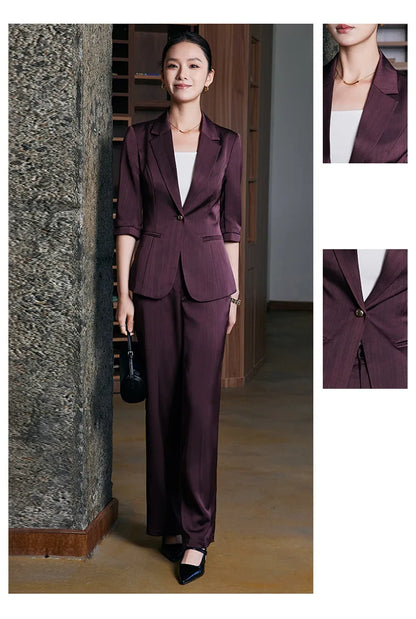 Elegant Women 2025 Spring Summer Professional Suit OL Business Interview Manager Commuting Work Wear Blazer And Pants Sets