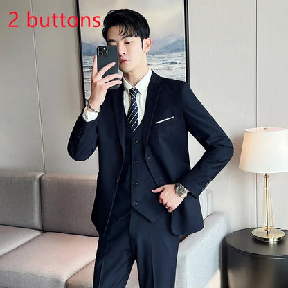 Men's Three-Piece Slim Fit Suit – Blazer, Vest, and Pants for Wedding, Business, and Formal Occasions