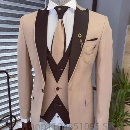 Costume 3 pièces ajusté pour homme avec blazer, gilet et pantalon, pour mariage ou soirée, smoking de luxe