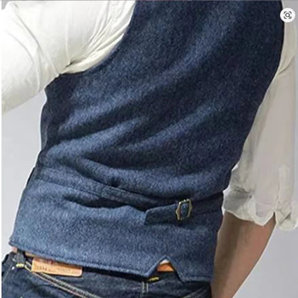 Men's Waistcoat Herringbone Double Breasted Vest for Wedding Banquet