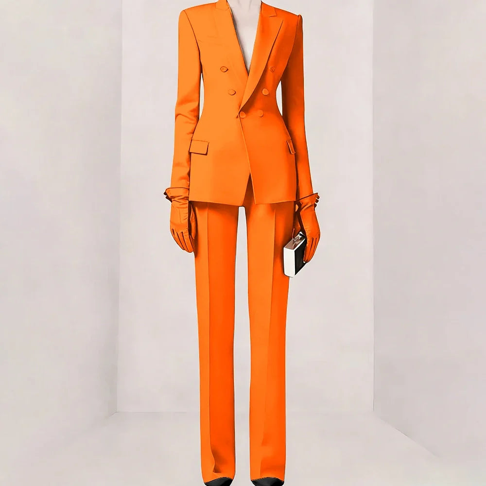 Purple Women Suit Double-breasted Peaked Lapel Two Pieces(Jacket+Pants) Modern Fashion Slim Business Office Lady Set Custom