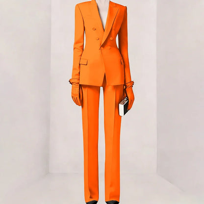 Purple Women Suit Double-breasted Peaked Lapel Two Pieces(Jacket+Pants) Modern Fashion Slim Business Office Lady Set Custom