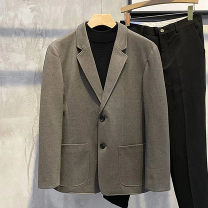 Elegant Single Breasted Coats Tweed Man Suits and Blazers Original Jacket for Men Spring Clothes Korean Style Casual Menswear