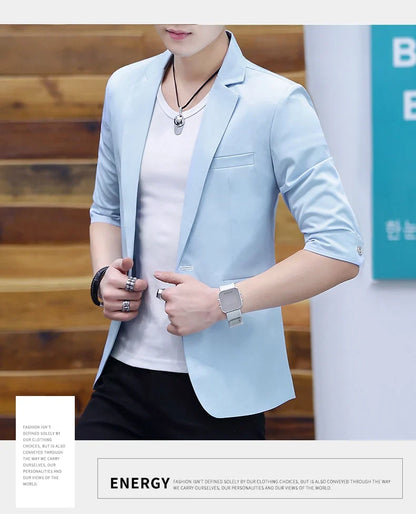 Summer 2025 Men's Mid-Sleeve Slim Fit Suit Korean Style Handsome Youth Seven-Quarter Jacket Small Suit Collection