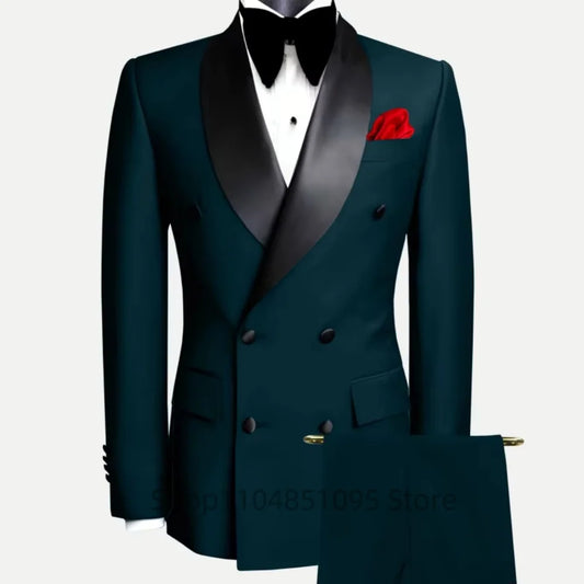 2 pièces Costume de marié Homme Tuxedo Slim Fit Revers Châle Veste Double Boutonnage Pantalon Costume d'affaires Vêtements pour hommes