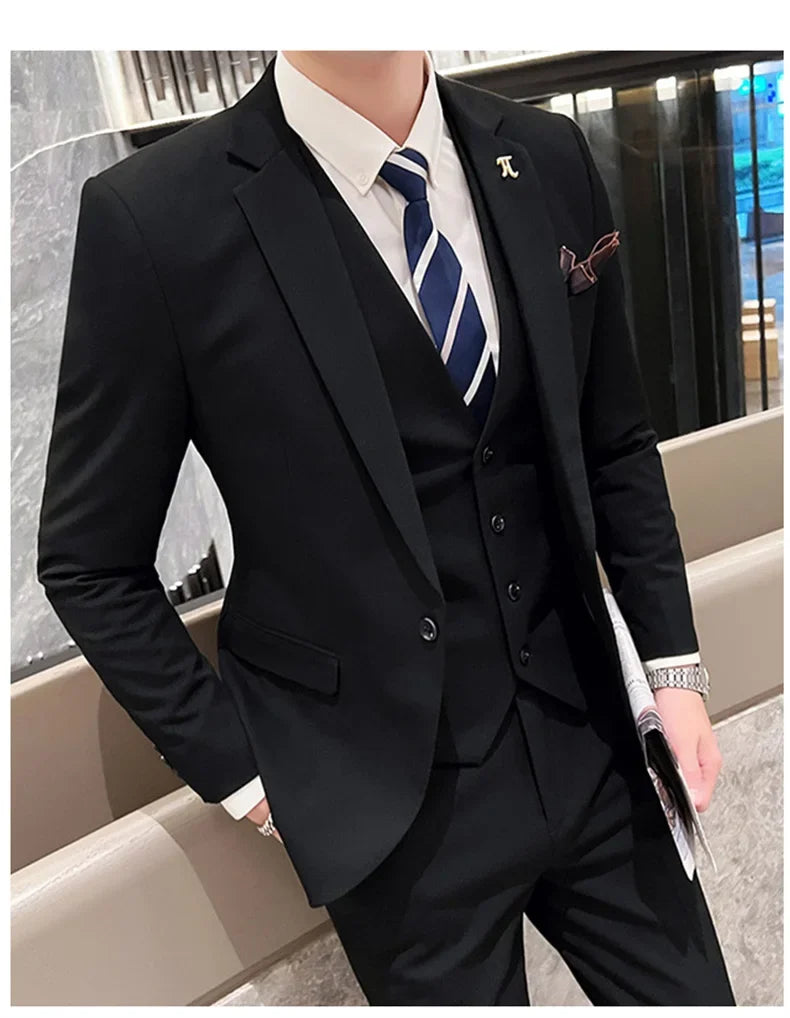 Men's 3-Piece Slim Fit Suit – Smart Casual Blazer, Vest & Pants for Business, Wedding & Formal Occasions