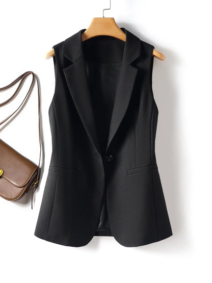 Fashionable Spring and Autumn Sleeveless Suit Vest for Women's Workplace Elegant Versatile Slim Suit Collar Vest Top Jacket