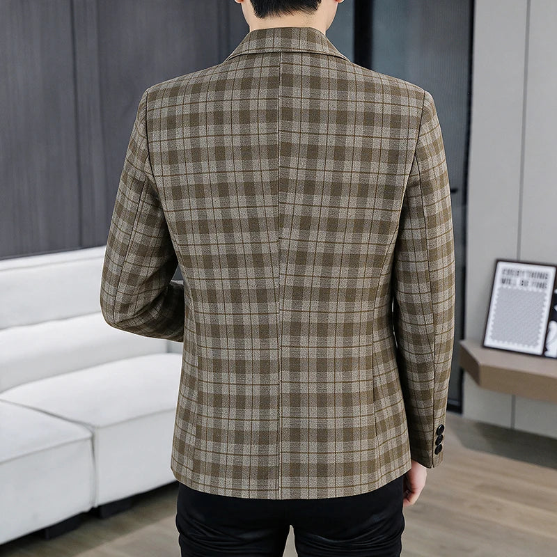 Men's Smart Casual Plaid Blazer – Single Breasted, Slim Fit, Spring Autumn