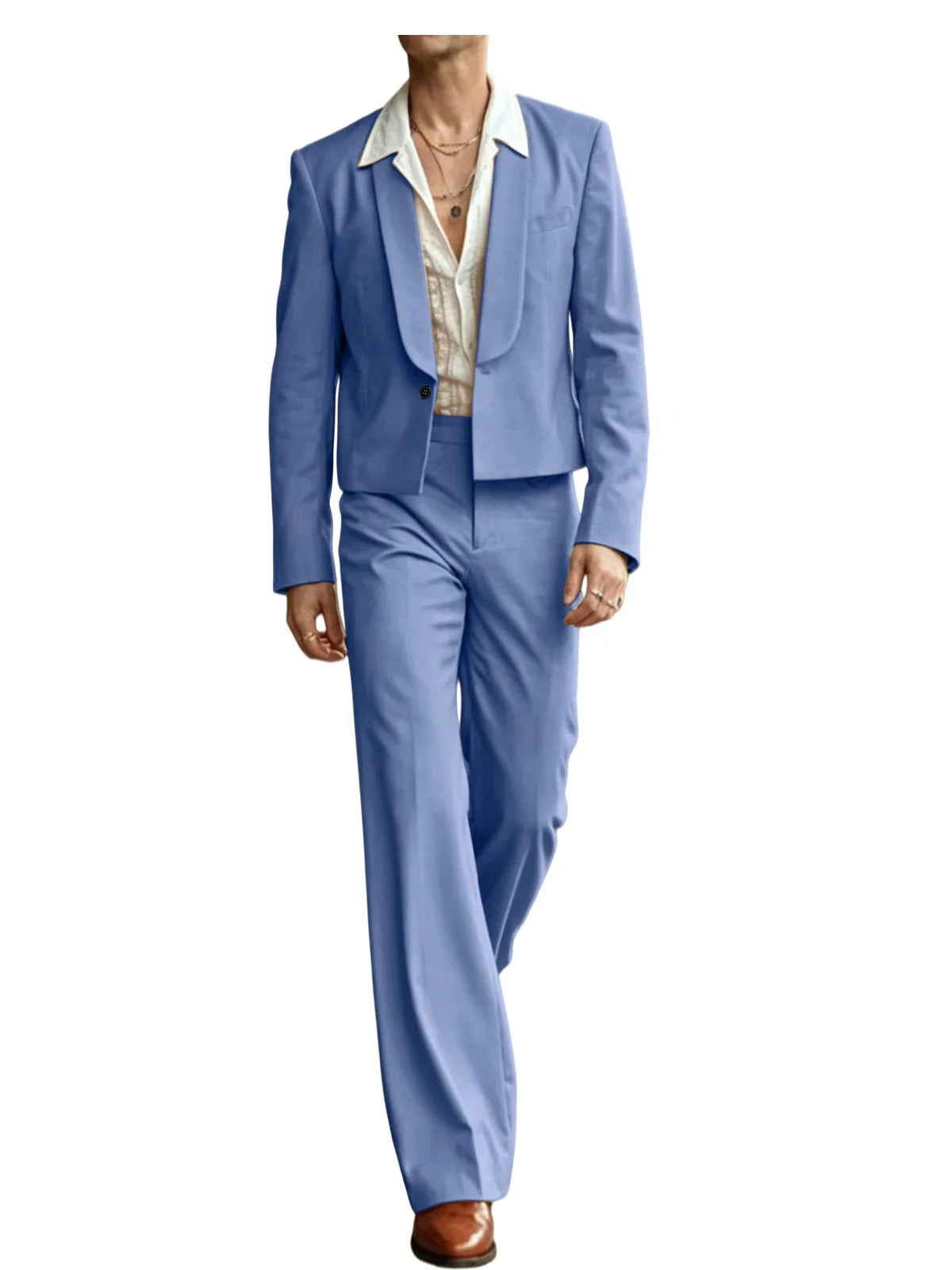 Men's 2-Piece Suit Set – Cropped Blazer & High Waist Flare Pants | Shawl Lapel Tuxedo for Formal & Party Occasions