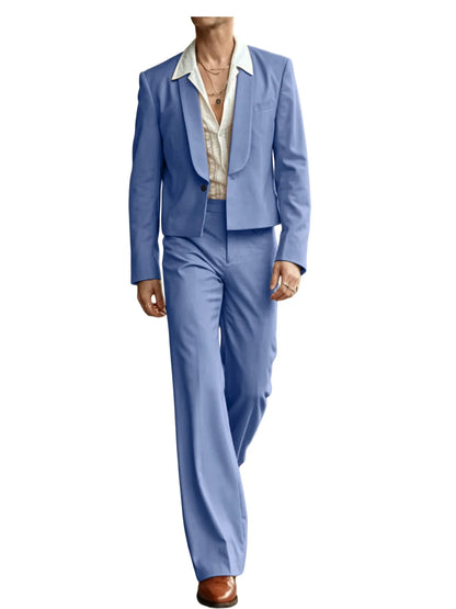 Men's 2-Piece Suit Set – Cropped Blazer & High Waist Flare Pants | Shawl Lapel Tuxedo for Formal & Party Occasions
