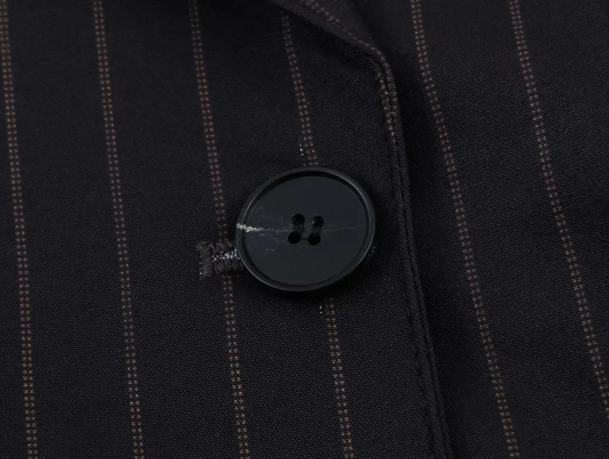 Women New Fashion Charcoal Gray Pinstripe Double-breasted Blazer Coat Female Versatile Lapel Long Sleeve Office Suit Jacket