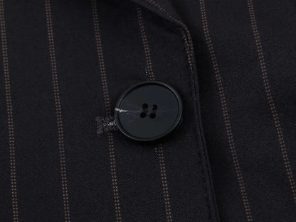 Women New Fashion Charcoal Gray Pinstripe Double-breasted Blazer Coat Female Versatile Lapel Long Sleeve Office Suit Jacket