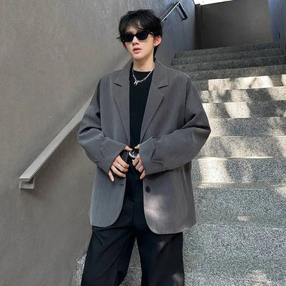 Men's Handsome Loose Casual Blazer Jacket Fashion Elegant 2026 New High Quality Stylish Social Solid Color Clothes JY7595