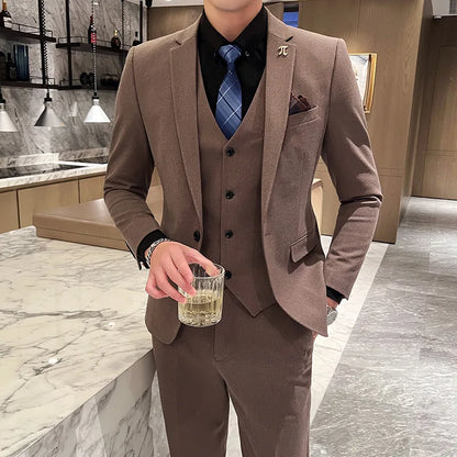 Men's 3-Piece Slim Fit Suit – Smart Casual Blazer, Vest & Pants for Business, Wedding & Formal Occasions