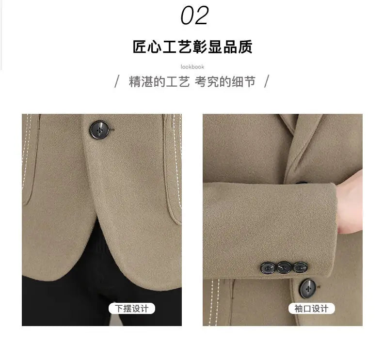 Blazer Men Fashion, Business Gentleman, Groom, Professional Gentleman, Fitted, Casual, Woolen and Cotton Dress, High-end Blazer
