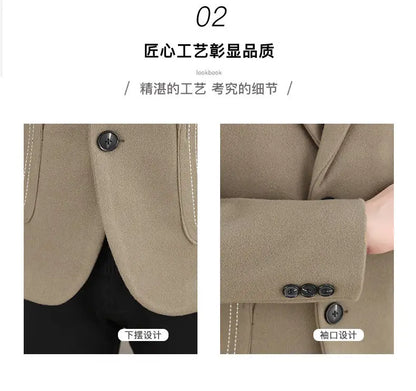 Blazer Men Fashion, Business Gentleman, Groom, Professional Gentleman, Fitted, Casual, Woolen and Cotton Dress, High-end Blazer