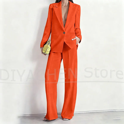 Women's Suit Set Peak Lapel One Button Blazer and Wide-Leg Pants Fashion Formal Casual Party Office Stylish Pants Sets Two Piece