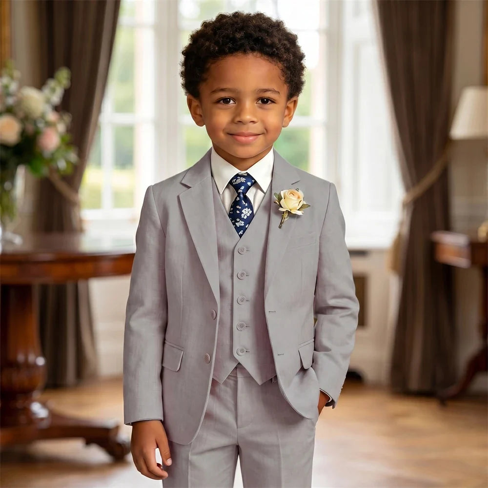 Boys 4-Piece Formal Suit Set – Single Breasted, Notched Collar, Wedding & Occasion Wear