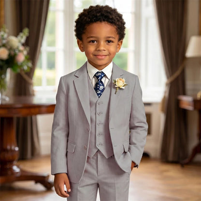 Boys 4-Piece Formal Suit Set – Single Breasted, Notched Collar, Wedding & Occasion Wear