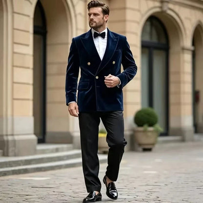 Groom Wedding Suit for Men 1 Piece Green Velvet Double Breasted Custom Tuxedo Slim Fit Formal Party Jacket