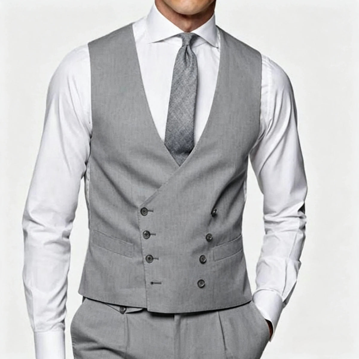 Men's Suit Vest Double Breasted Lapel Waistcoat for Wedding & Business