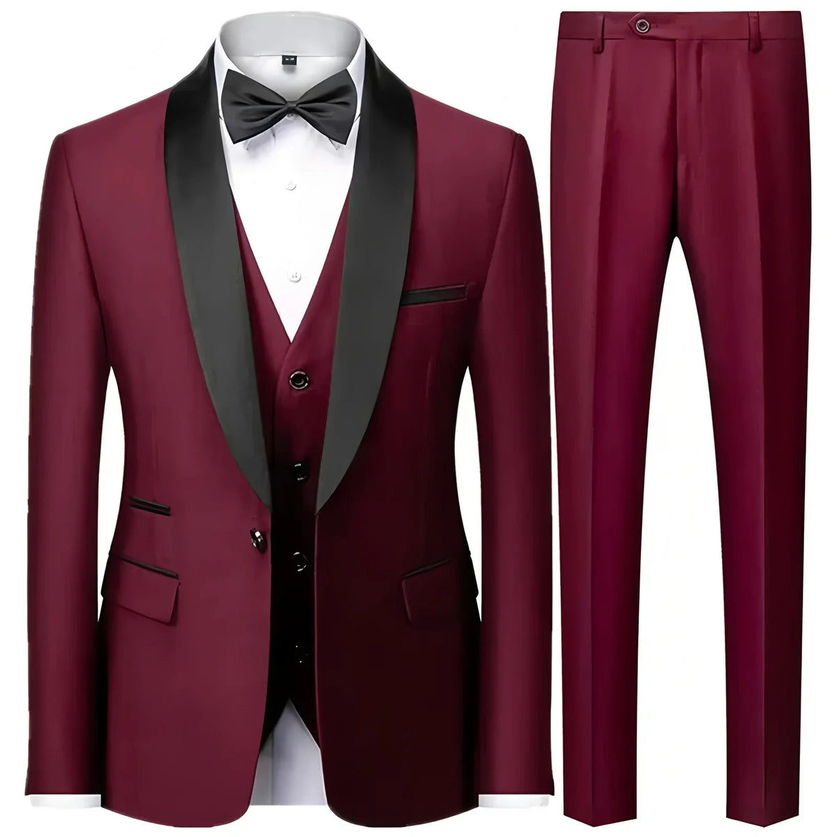 Costume trois pièces de cérémonie pour hommes à col vert | Design contrasté, coupe ajustée, comprend gilet, chemise, pantalon