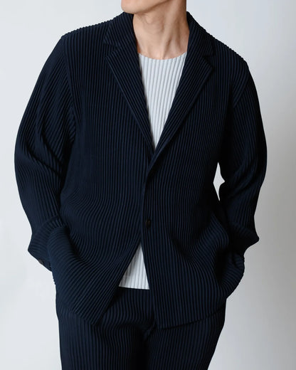 Men's Miyake Pleated Style Blazer Jacket Japanese Casual Stretch Slim Fit Business Office Fashion Luxury Wrinkle Resistant Coat