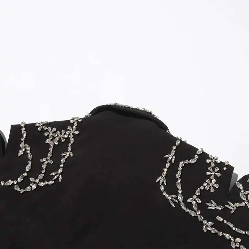 Sexy Stylish Coats 2025 Spring Autumn New Women Diamonds Nail Bead Heavy Waist Exposed High Sense Long Sleeve Blazer HK3760