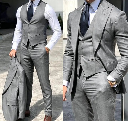 Classy Wedding Tuxedos Suits Slim Fit Bridegroom For Men 3 Pieces Groomsmen Suit Male Cheap Formal Business  (Jacket+Vest+Pants