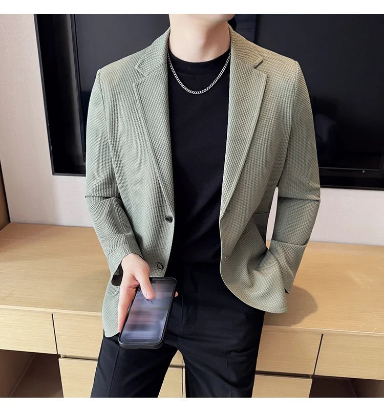 High Quality Ice Silk Seamless Sunscreen Suit Jacket Men Summer Breathable Unlined Casual Blazers Versatile Business Social Coat
