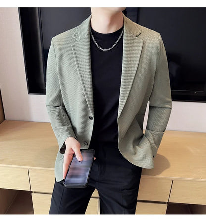 High Quality Ice Silk Seamless Sunscreen Suit Jacket Men Summer Breathable Unlined Casual Blazers Versatile Business Social Coat