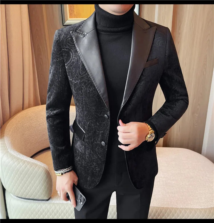 High-quality men's fashionable suit jackets, autumn and winter casual patchwork suits, new high-end patchwork suits