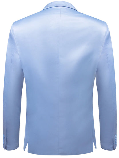 Light Sky Blue Solid Satin Men Blazer Jacket, Notch Lapel Two Button Slim Formal Coat for Wedding Prom Evening Events