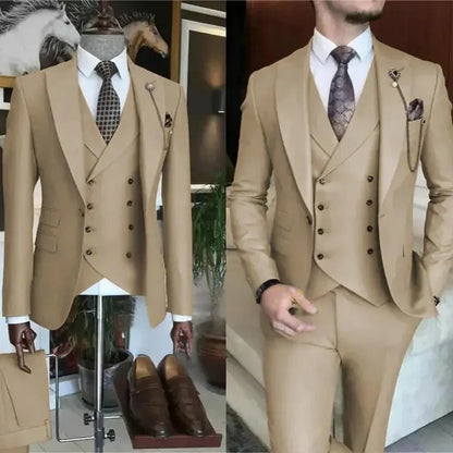3 Pieces Wedding Men's Suits Formal Groom Tuxedo Slim Fit Business Casual Single Breasted Blazer Vest Pant Set for Party