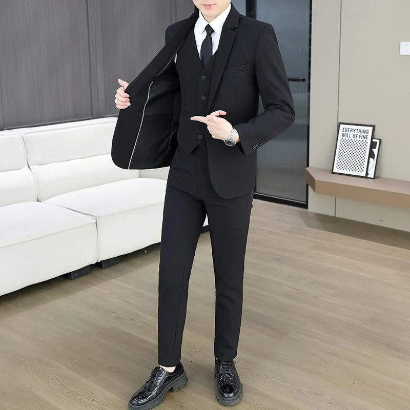 Men's 3-Piece Suit – Blazer, Vest & Trousers | Smart Casual Business & Wedding Suit for Groom