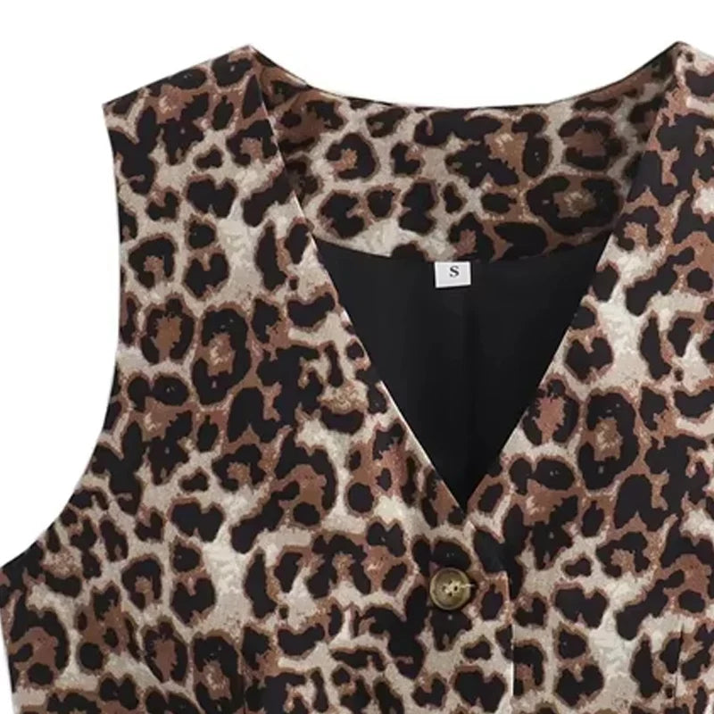 Leopard Lady Vests Vintage Cropped Sleeveless Vest Women Outerwears Animal Print Women's Suit Vest V Neck Casual Waistcoat