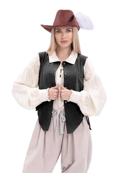 Women Pirate Vest Medieval Costumes Adult Halloween Renaissance Vest Black Bard Vest Top Bodice