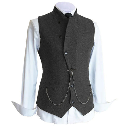 Men's Herringbone Suit Vest – Single Breasted Formal Waistcoat for Wedding & Events