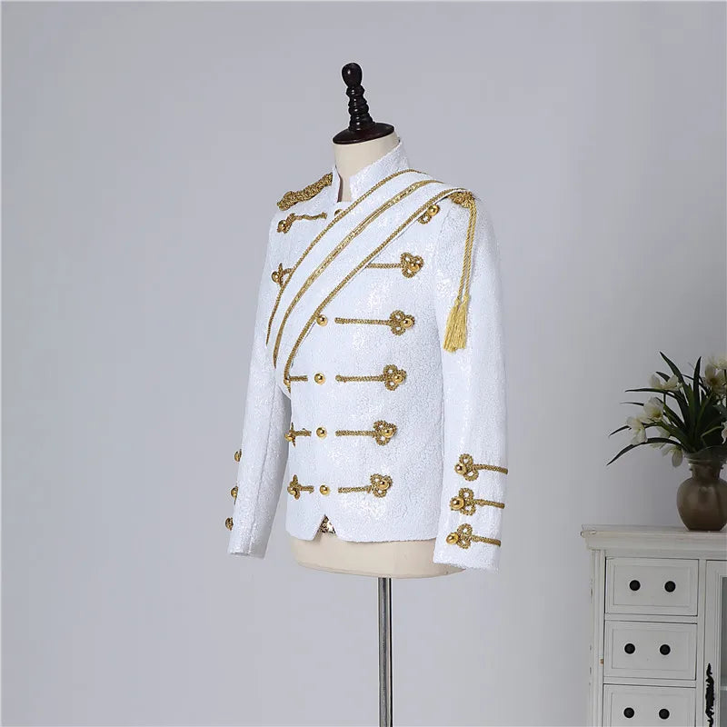 Blazer Sequined Performance Outfit for Outdoor Casual Male Banquet Guest Band Rock Singer Clothing Stand-up Collar Men's Blazer