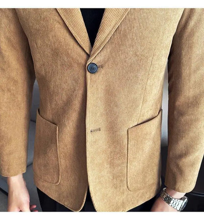Men's Corduroy Blazer Single Breasted Smart Casual Wedding Jacket