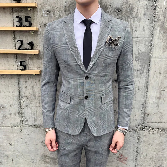 ( Jacket + Pants ) Men's Business Banquet Slim Fit Suits Groom's Wedding Ball Party Dress Blazers and Trouser