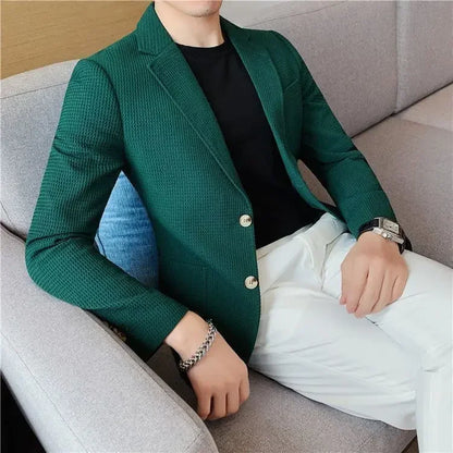 Men's Single Breasted Blazer – Korean Style Suit Jacket for Business & Smart Casual