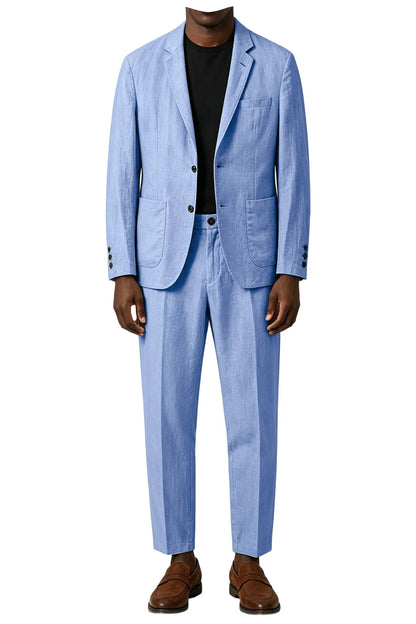 Men's Linen Blend 2-Piece Suit Notched Lapel Slim Fit – Casual Summer Beach Wedding Set
